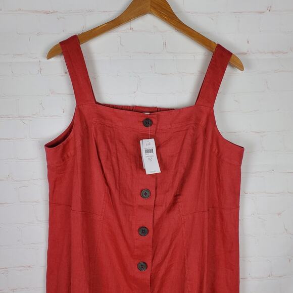 NEW J Jill 100% Linen Button Front Midi Dress XL Petite Cape Cod Red Sleeveless - Picture 3 of 13